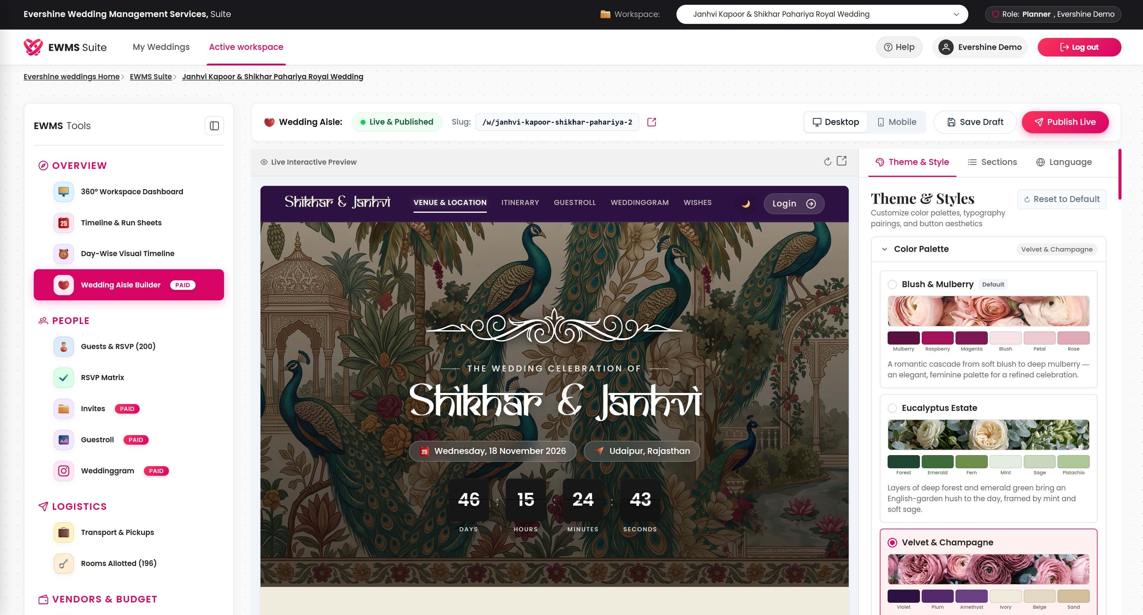 EWMS Wedding Aisle Builder - Live Interactive Guest Preview