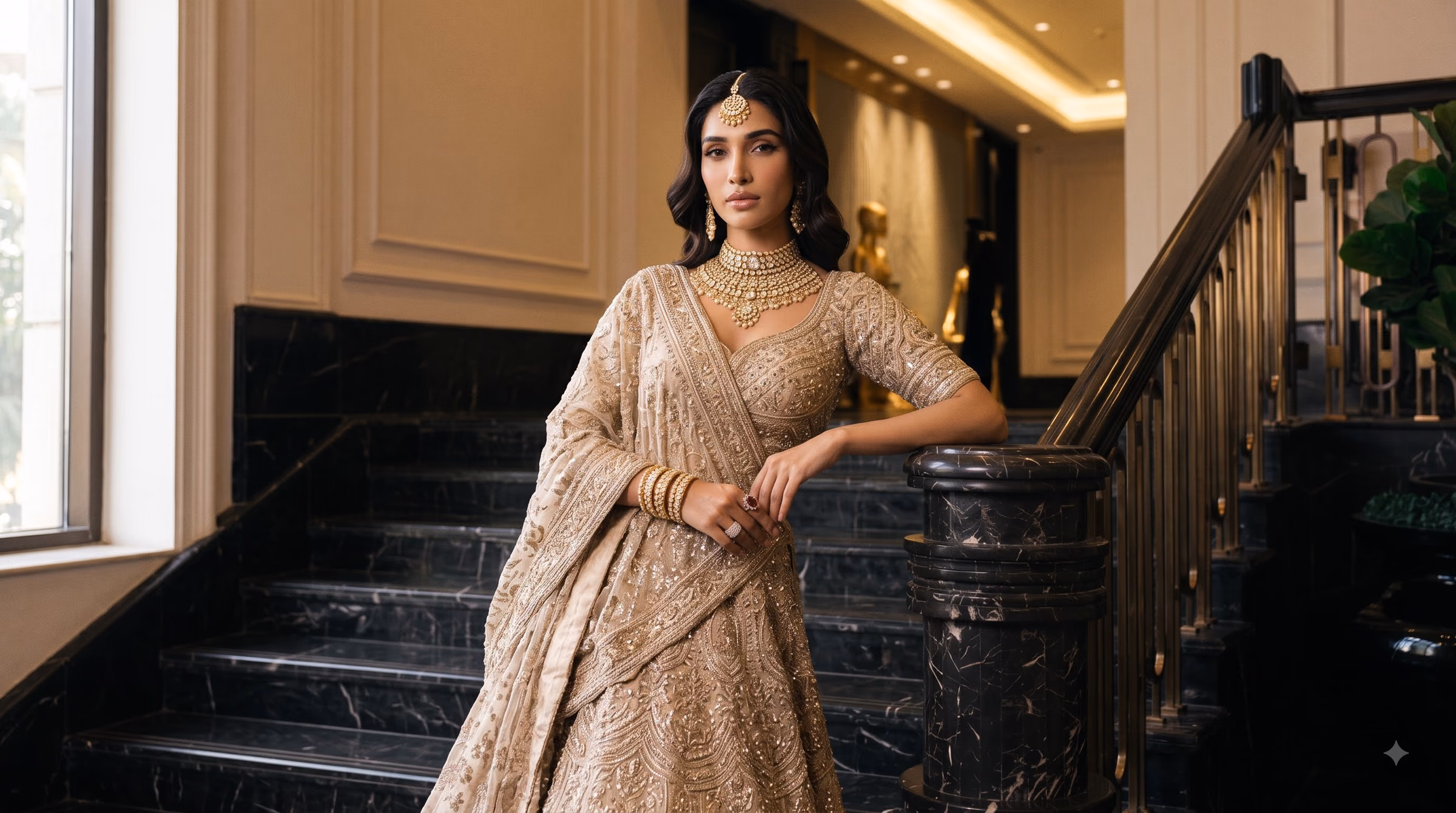 Gulrukh Vintage Rose Ombre Hand-Pleated Bridal Gown