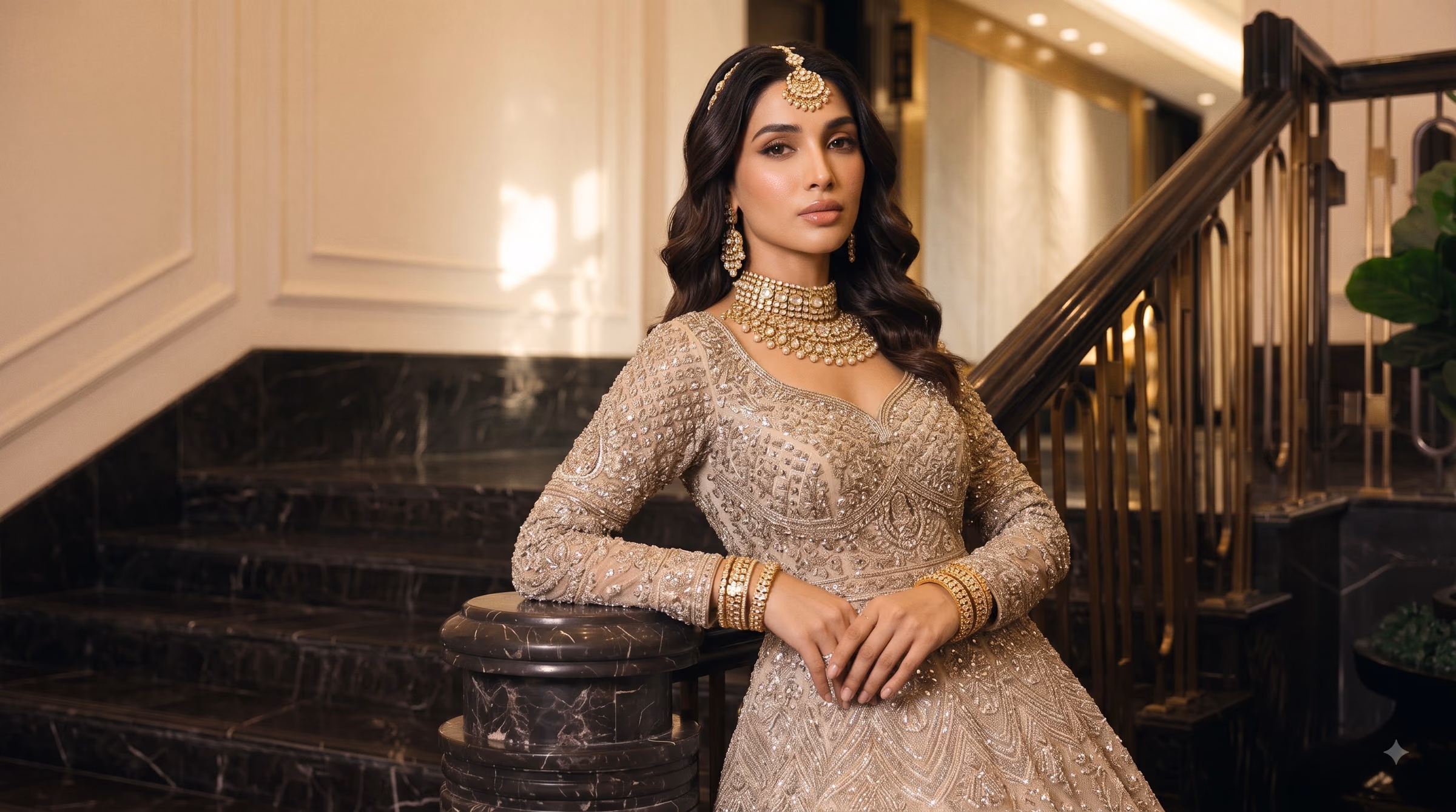 Gulrukh Vintage Rose Ombre Hand-Pleated Bridal Gown