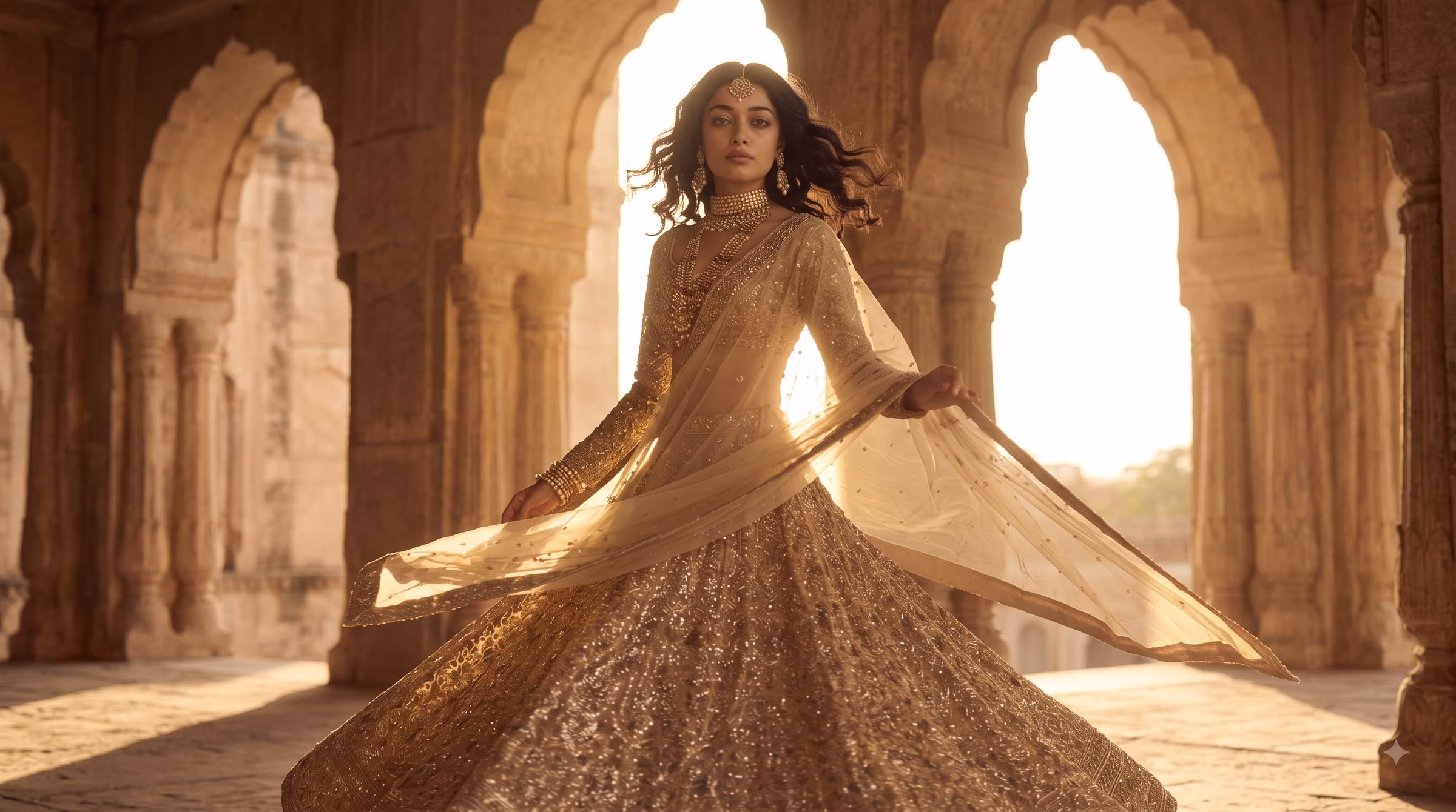Sitara Emerald Georgette Gota Patti Sangeet Lehenga