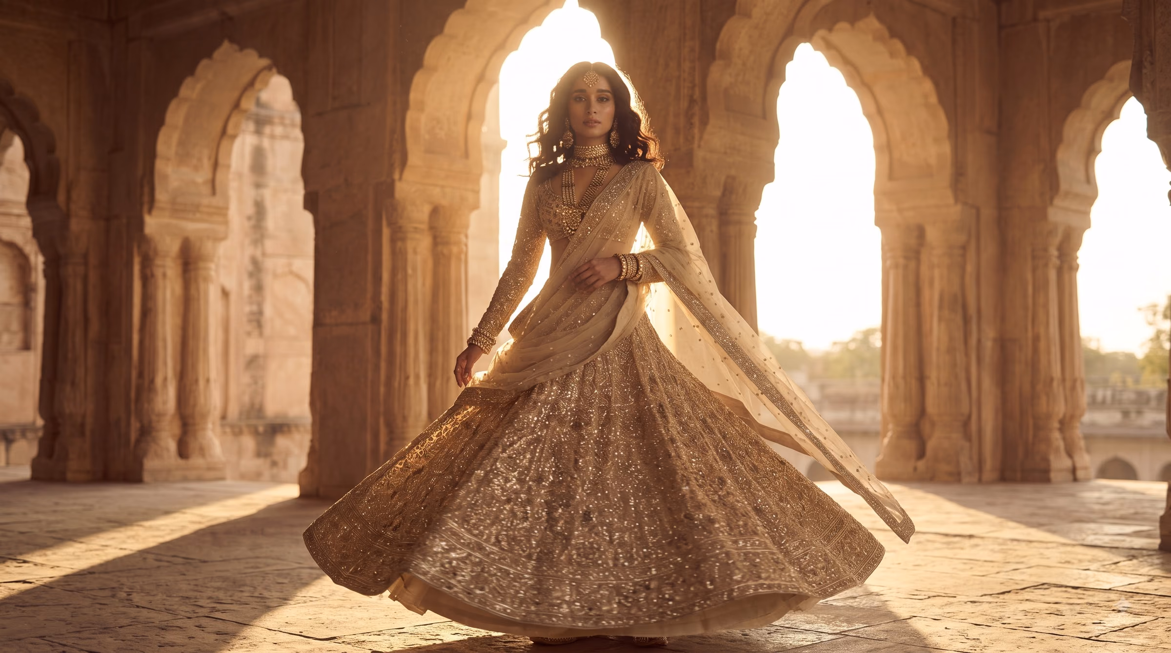 Sitara Emerald Georgette Gota Patti Sangeet Lehenga