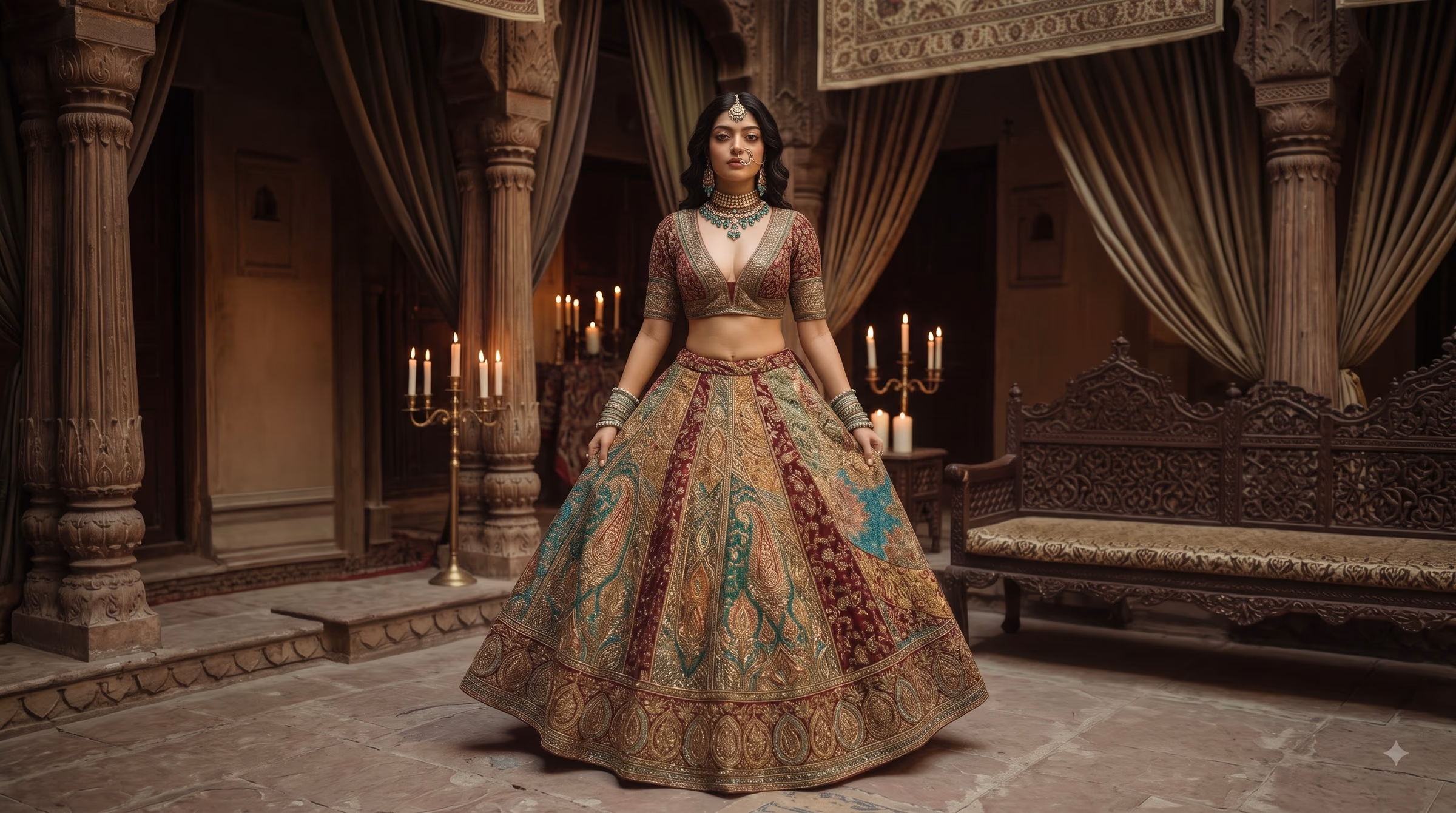 Maharani Deep Burgundy Velvet Regal Wedding Lehenga