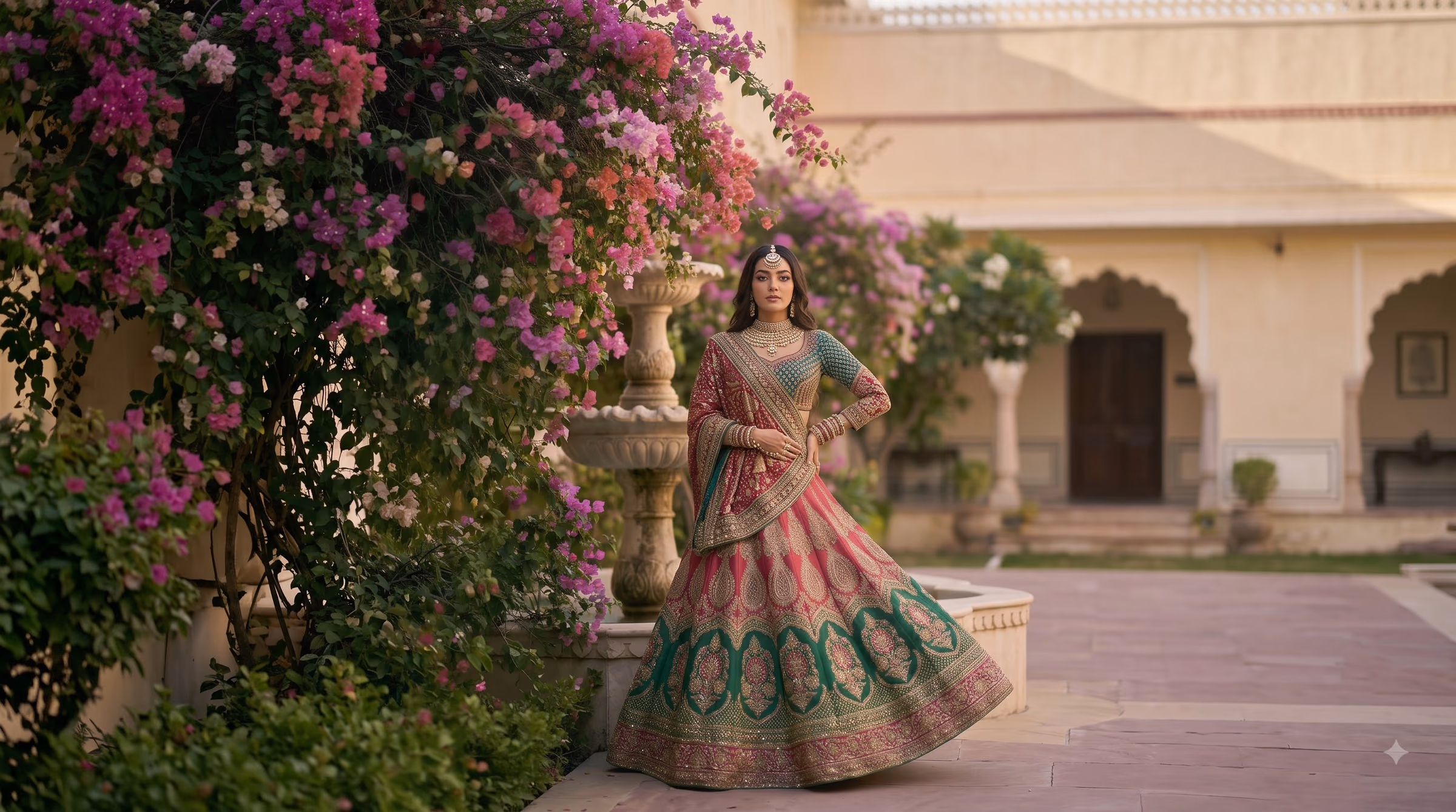 Kavya Mustard Gold Tissue & Marodi Work Bridal Lehenga