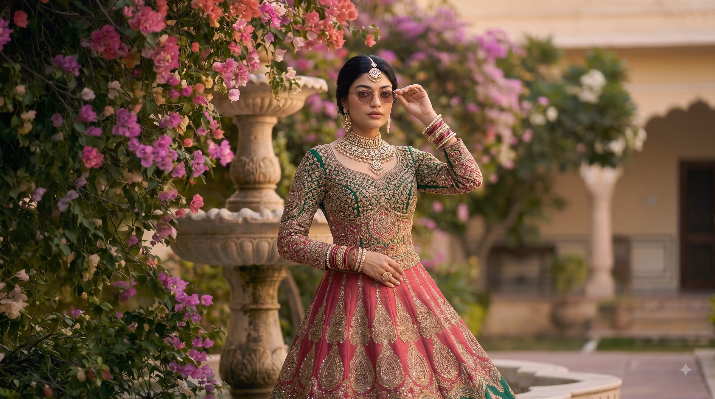 Kavya Mustard Gold Tissue & Marodi Work Bridal Lehenga