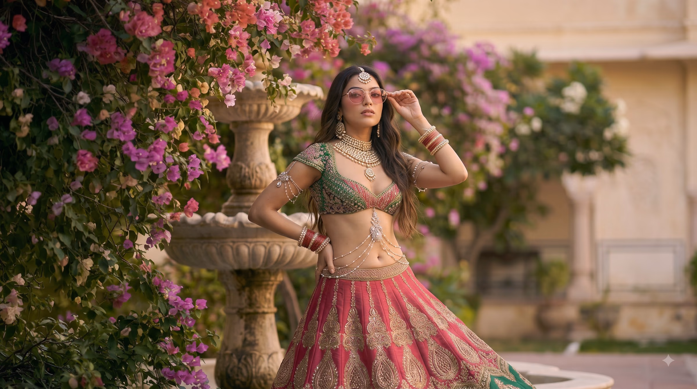Kavya Mustard Gold Tissue & Marodi Work Bridal Lehenga