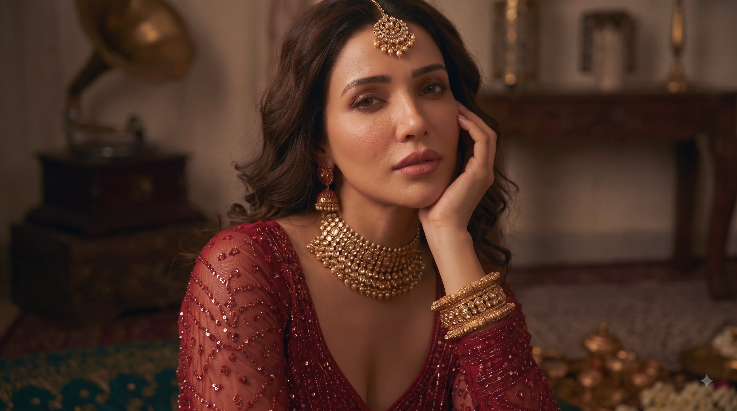 Mumtaz Ruby Red Pure Silk Jamdani Heirloom Lehenga