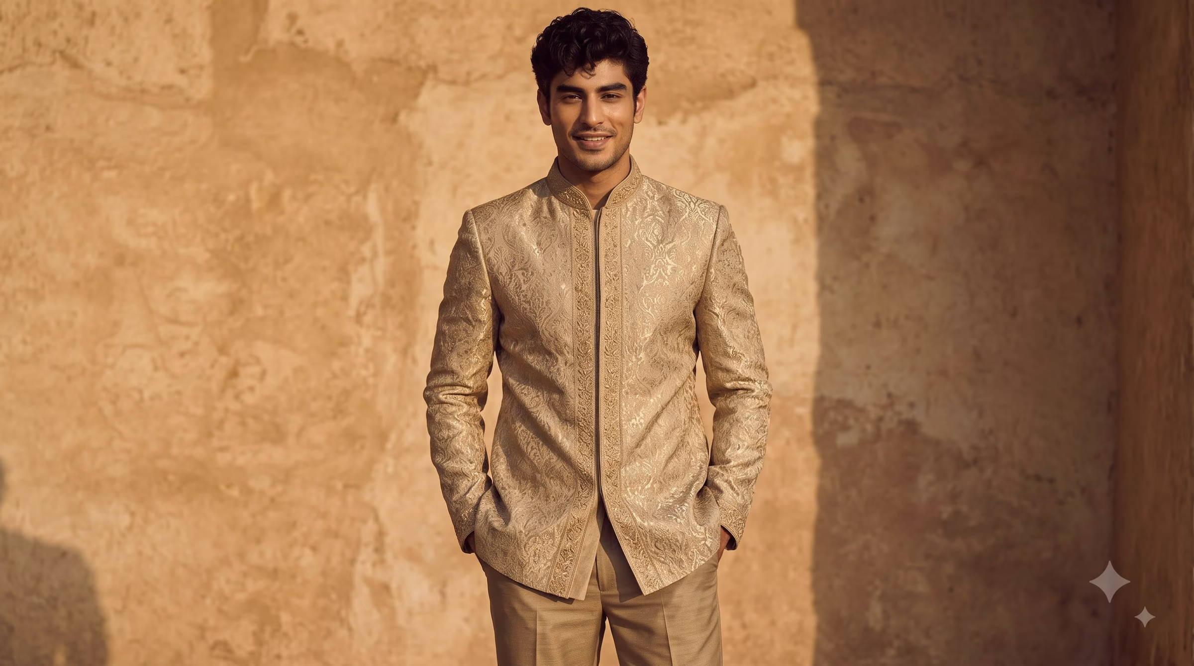 Antique Gold Muted Zari Brocade Royal Sherwani